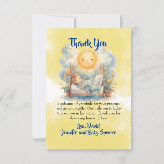 Hier komt het Son Baby shower DANK U Kaart (Voorkant)