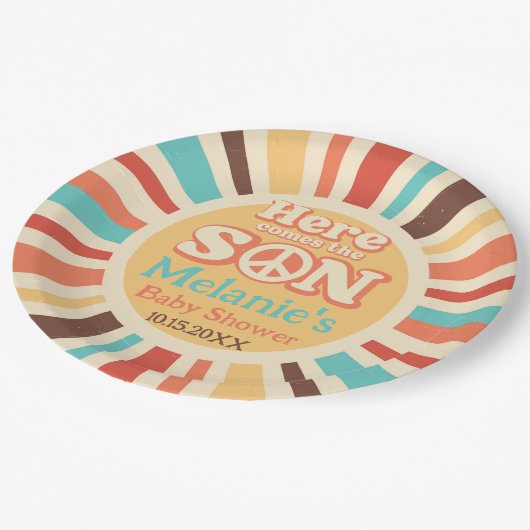 Hier komt het Son Baby shower feest Papieren Bordje (Gekanteld)