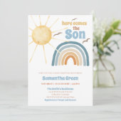 Hier komt het Son Baby shower Kaart (Staand voorkant)