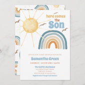 Hier komt het Son Baby shower Kaart (Voorkant / Achterkant)