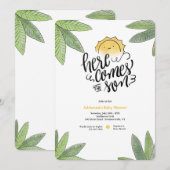 Hier komt het Son Baby shower Kaart (Voorkant / Achterkant)