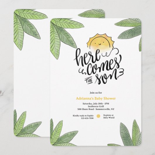 Hier komt het Son Baby shower Kaart (Voorkant / Achterkant)
