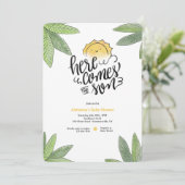 Hier komt het Son Baby shower Kaart (Staand voorkant)