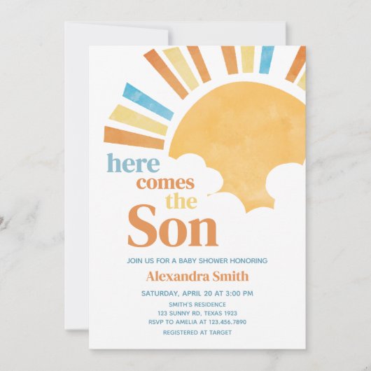 Hier komt het Son Baby shower Kaart (Voorkant)