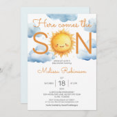Hier komt het Son Baby shower Kaart (Voorkant / Achterkant)