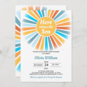 Hier komt het Son Baby shower Kaart (Voorkant / Achterkant)