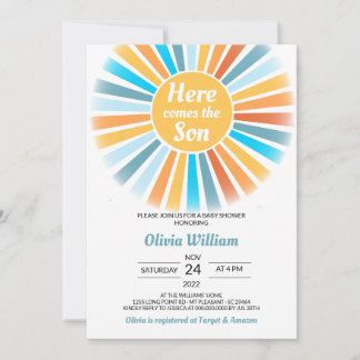 Hier komt het Son Baby shower Kaart