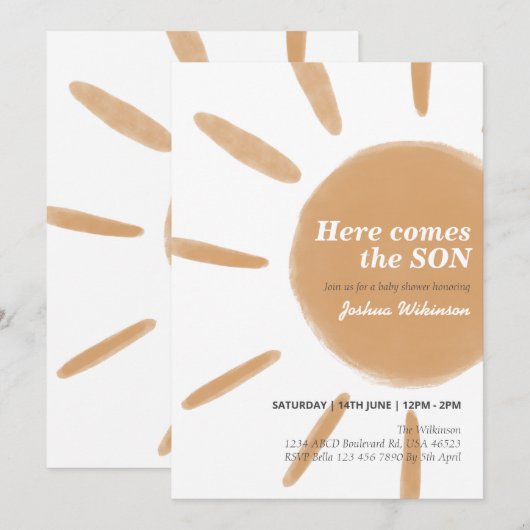 Hier komt het Son baby shower Kaart (Voorkant / Achterkant)