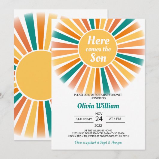 Hier komt het Son Baby shower Kaart (Voorkant / Achterkant)