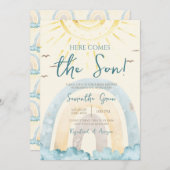 Hier komt het Son Baby shower Kaart (Voorkant / Achterkant)