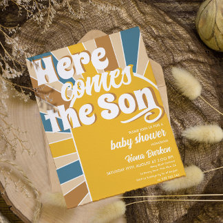 Hier komt het Son Baby shower Kaart