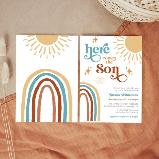 Hier komt het Son Baby shower Kaart