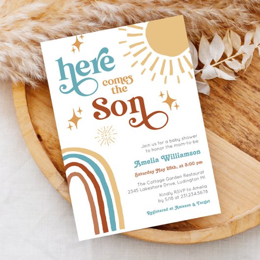 Hier komt het Son Baby shower Kaart