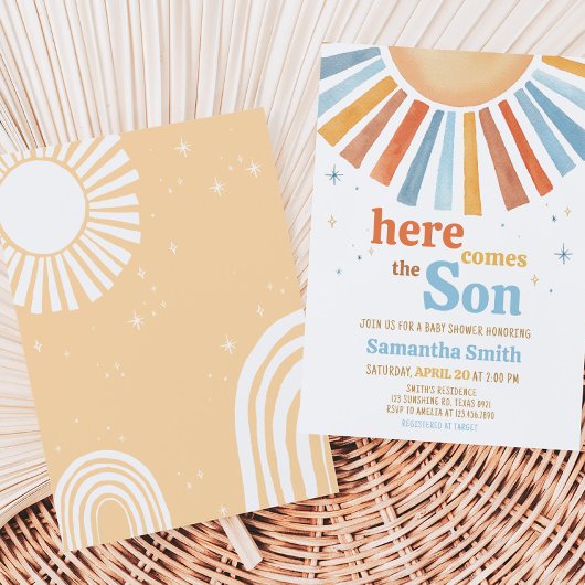 Hier komt het Son Baby shower Kaart