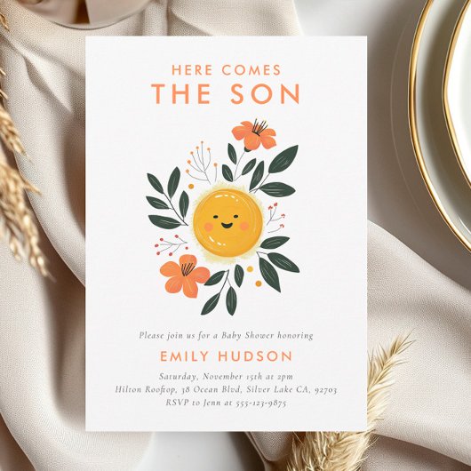 Hier komt het Son Baby shower Kaart
