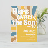 Hier komt het Son Baby shower Kaart (Staand voorkant)