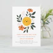 Hier komt het Son Baby shower Kaart (Staand voorkant)