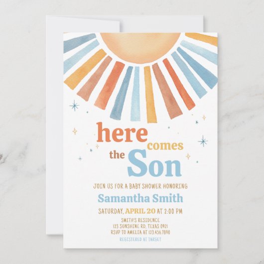 Hier komt het Son Baby shower Kaart (Voorkant)