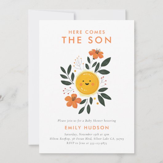 Hier komt het Son Baby shower Kaart (Voorkant)