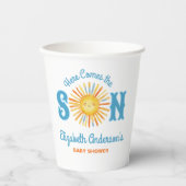 Hier komt het Son Baby shower Papieren Bekers (Voorkant)