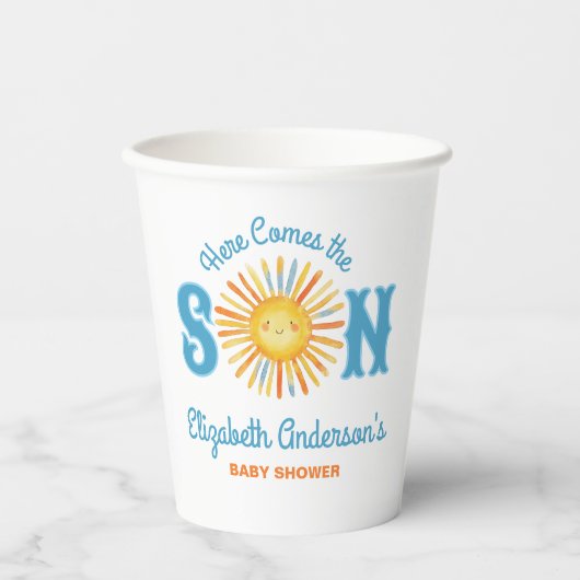 Hier komt het Son Baby shower Papieren Bekers