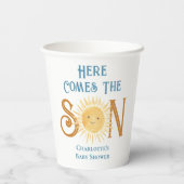 Hier komt het Son Baby shower Papieren Bekers (Achterkant)