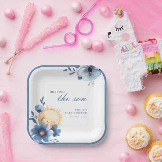 Hier komt het Son Baby shower Papieren Bordje (Feest)
