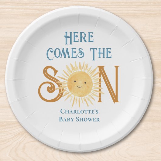 Hier komt het Son Baby shower Papieren Bordje