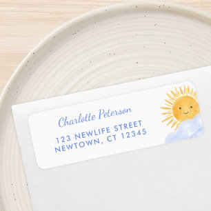 Hier komt het Son Baby shower retouradres Etiket