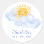 Hier komt het Son Baby shower Ronde Sticker (Voorkant)