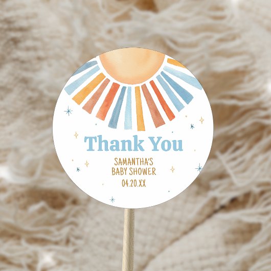 Hier komt het Son Baby shower Ronde Sticker