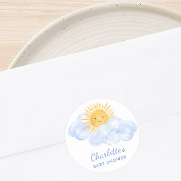 Hier komt het Son Baby shower Ronde Sticker