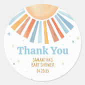 Hier komt het Son Baby shower Ronde Sticker (Voorkant)