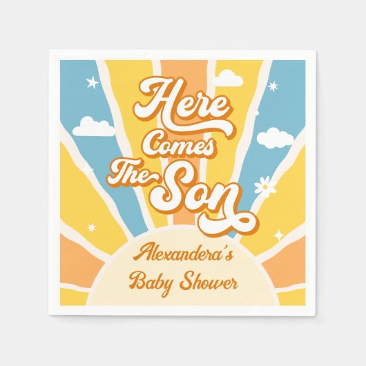 Hier komt het Son Baby shower Servet (Voorkant)