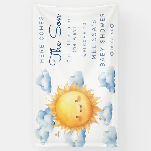 Hier komt het Son Baby shower Spandoek (Verticaal)