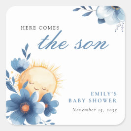 Hier komt het Son Baby shower Vierkante Sticker