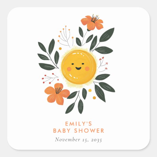 Hier komt het Son Baby shower Vierkante Sticker (Voorkant)