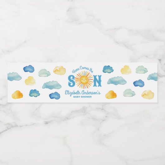 Hier komt het Son Baby shower Waterfles Etiket (Enkel label)
