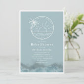 Hier komt het Son Beach Surf Blue Baby shower Kaart (Staand voorkant)