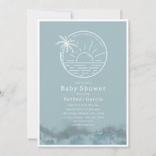 Hier komt het Son Beach Surf Blue Baby shower Kaart