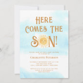 Hier komt het Son Blue Sky Baby shower Kaart (Voorkant)