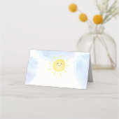 Hier komt het Son Blue Sunshine Baby shower Plaatskaartje (Achterkant)