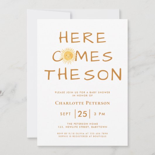 Hier komt het Son Boho Baby shower Kaart (Voorkant)