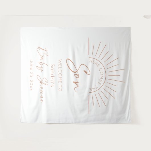 Hier komt het Son Boho Baby shower Wandkleed (Voorkant (horizontaal))