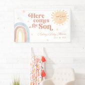 Hier komt het Son Boho Baby shower Welkom Spandoek (Insitu)