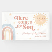 Hier komt het Son Boho Baby shower Welkom Spandoek (Horizontaal)