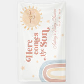 Hier komt het Son Boho Baby shower Welkom Spandoek (Verticaal)