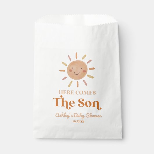 Hier komt het Son Boho Bohemian Retro Baby shower Bedankzakje (Voorkant)