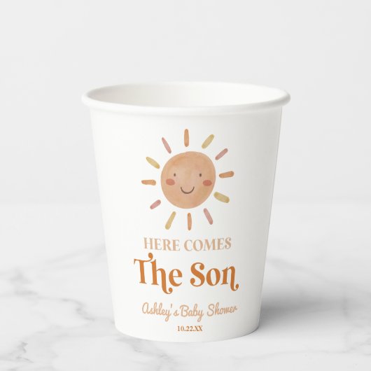 Hier komt het Son Boho Bohemian Retro Baby shower Papieren Bekers (Achterkant)