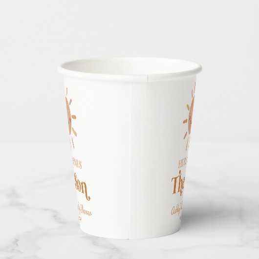 Hier komt het Son Boho Bohemian Retro Baby shower Papieren Bekers (Rechts)